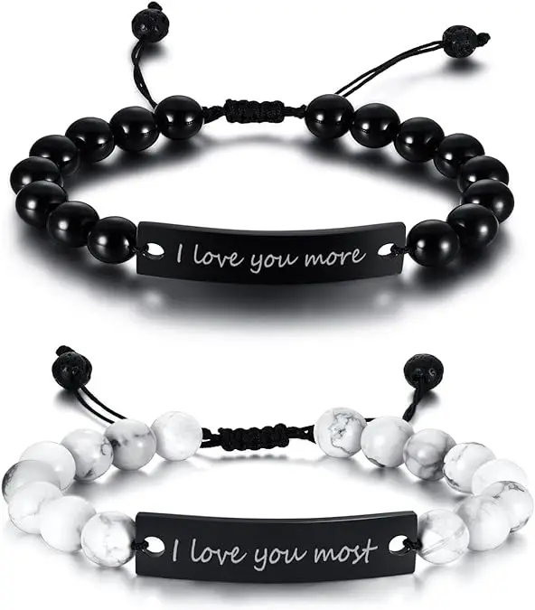 

Personalized Bead Couples Bracelets,Custom His and Hers Yin Yang Beaded Bracelets Set for BFF,Vanlentine's Day Gift