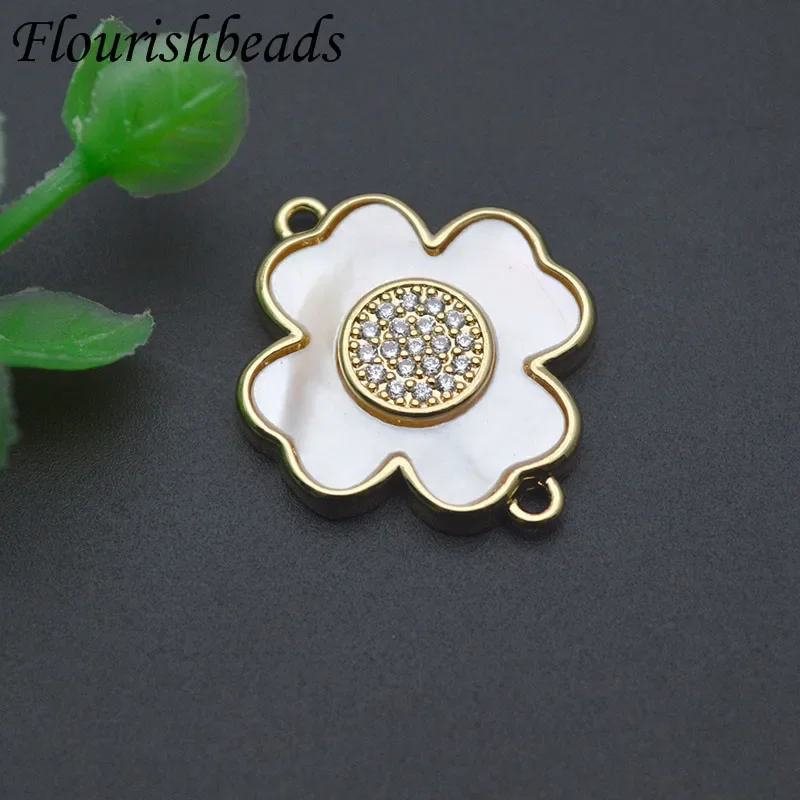 High Quality Natural Mother of Pearl Paved CZ Beads Connector Clasp for DIY Pearl Necklace Jewelry Making 10pcs/Lot