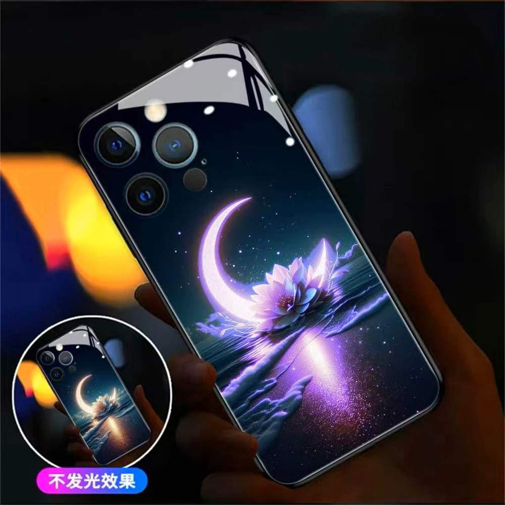 Moonlight Rose Beleuchtete Blitz-Sprach-Smart-Control-Glas-LED-Handyhülle für iPhone Air 18 17 16 E 15 14 13 12 11 Pro Max – Detail 17