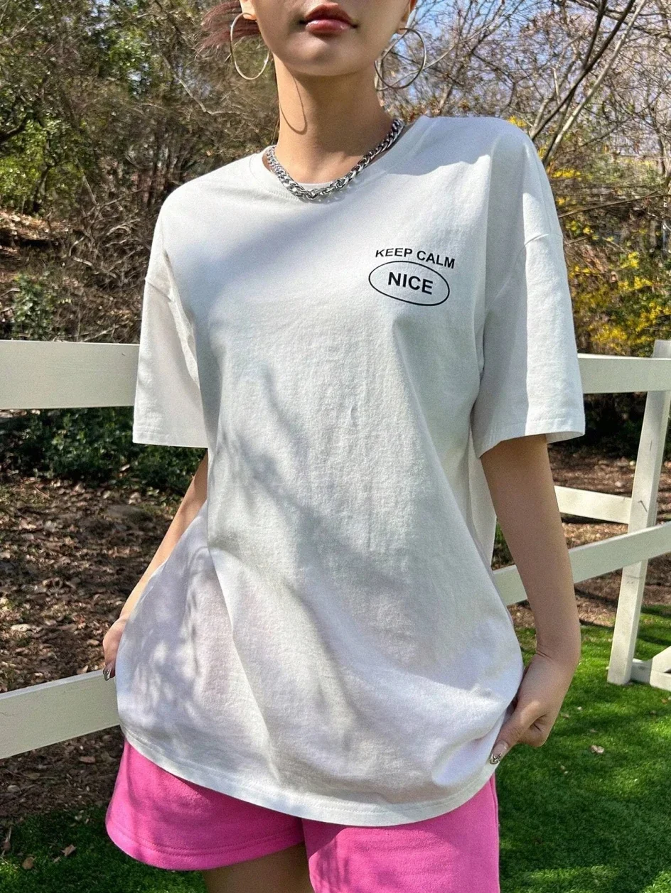 T-Shirt mit Grafik- und Buchstaben-Aufdruck, Rundhalsausschnitt, Damen, Straße, Sommer, Oversize-Tops, Baumwolle, Größe T-Shirt, Kleidung, atmungsaktiv, lässiges T-Shirt