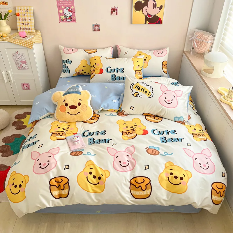 Disney 100% Cotton Bedding Set Stitch Mickey Lotso King Queen Double Single Duvet Cover Bedsheet Pillowcase Kids Home Textile