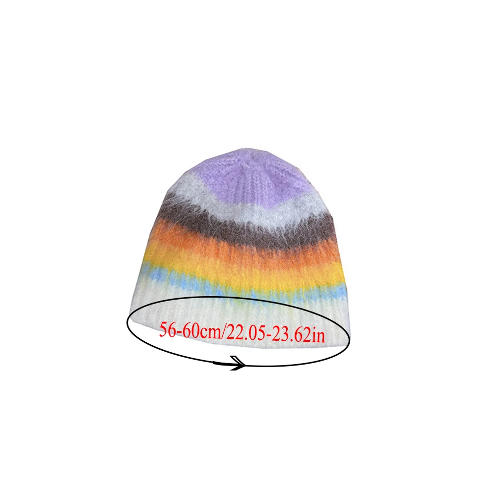 Winter Soft Women Mohair Knitted Striped Hat Thick Warm Sport Skullies Gorros Small Yarn Beanie Hat Cap Gorras Ear Protection