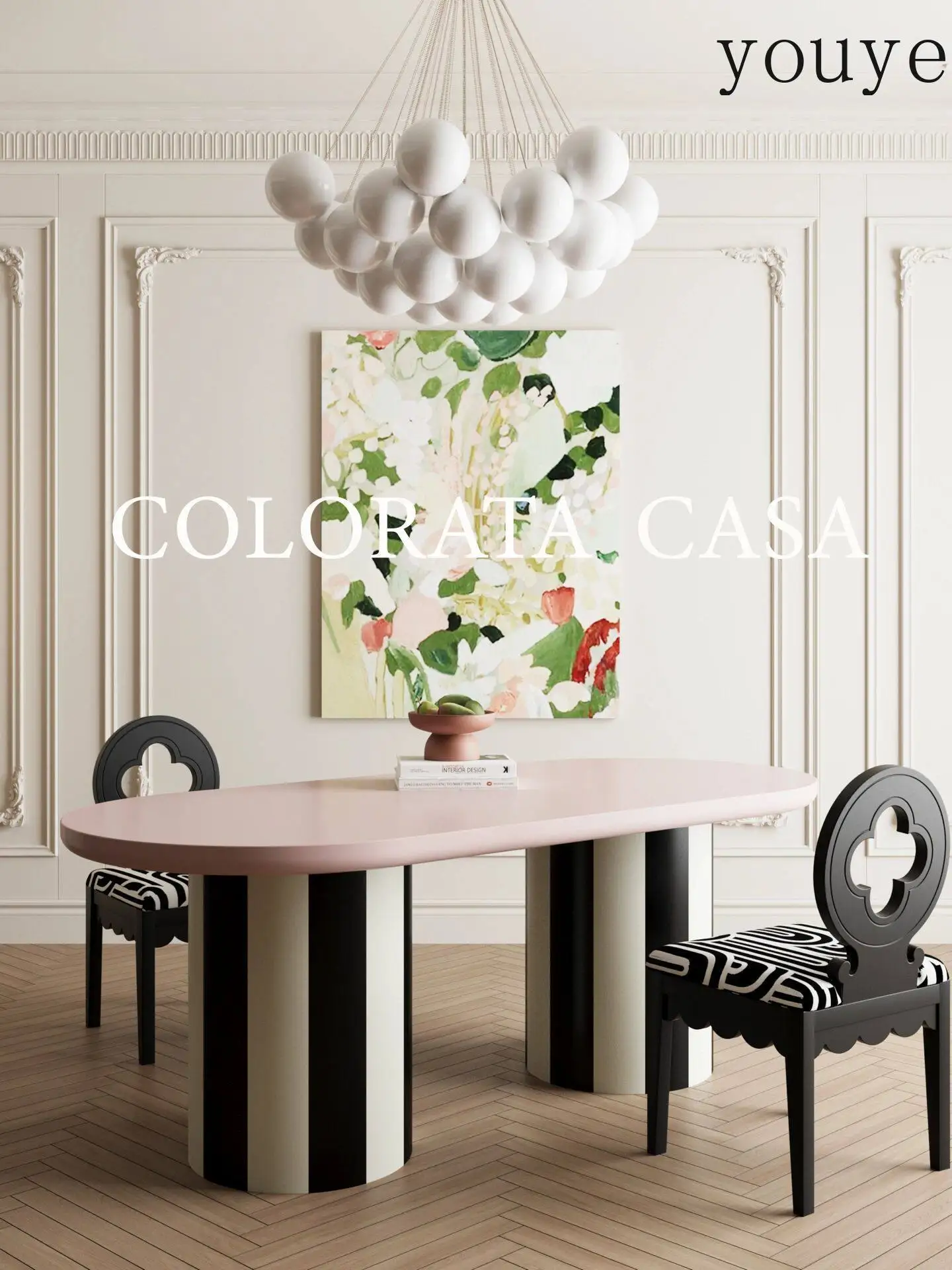 Nordic medieval dining table creative fashion negotiation table oval pink simple designer French retro meeting table