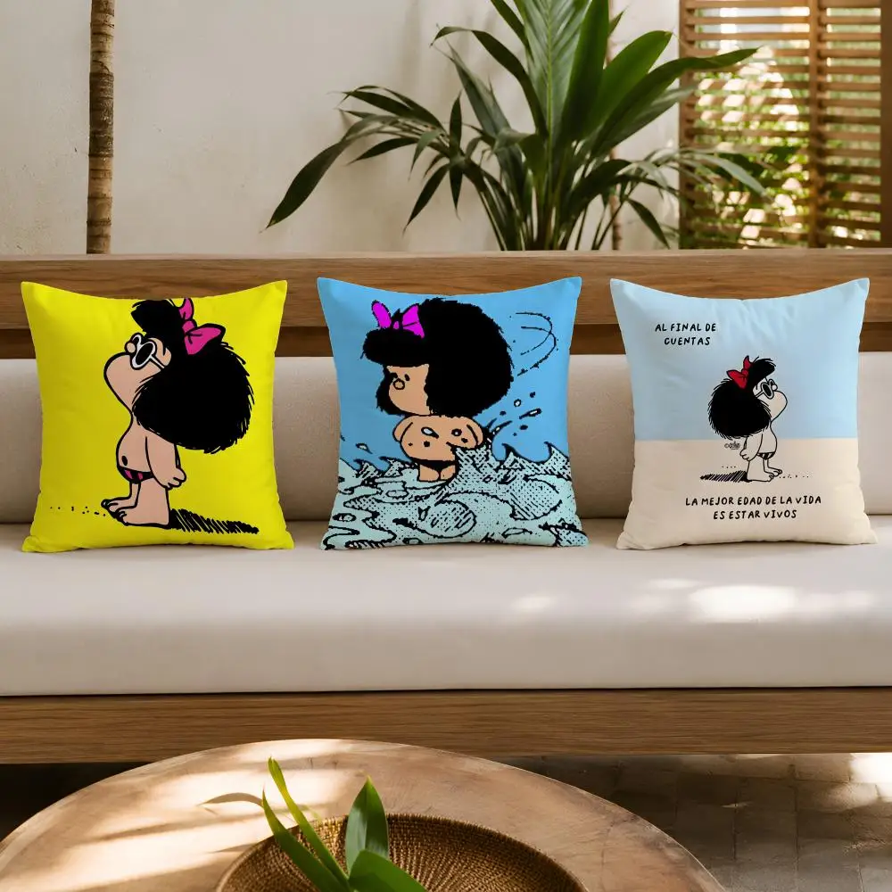 Cartoon M-Mafalda Cute Cushion Cover Wrinkle-Resistant Short Plush Cushion Covers Breathable Machine-Washable