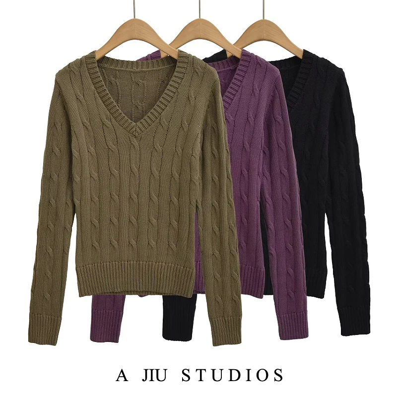 

American Sle Slim Fit V-Ne Long Sve вязаный свитер женский базовый слой универсальный свитер на голову на осень-зиму