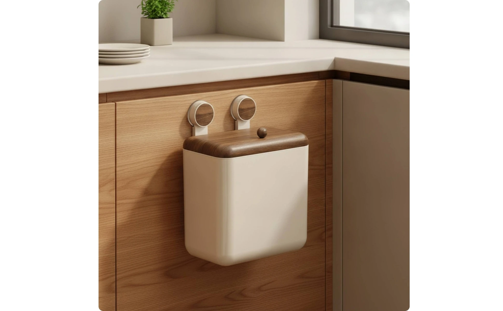 Wall-Mounted Trash Bin Space-Saving Kitchen Trash Bin with Lid Compact Modern for Apartment Wall-Mounted Trash Bin Space-Saving Kitchen Trash Bin with Lid Compact Modern for Apartment