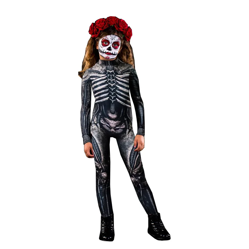 Girl Halloween Devil Child Cosplay Skeleton Jumpsuits Ghost Specter Jumpsuit Carnival Party Performance Kids Costume