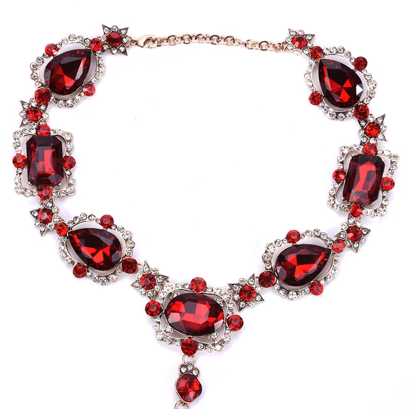 Luxury Sexy Bodychain Jewelry Accessory Ruby Red Crystal Rhinestone Bra Harness Corset Necklace Waist Body Chain for Women Men