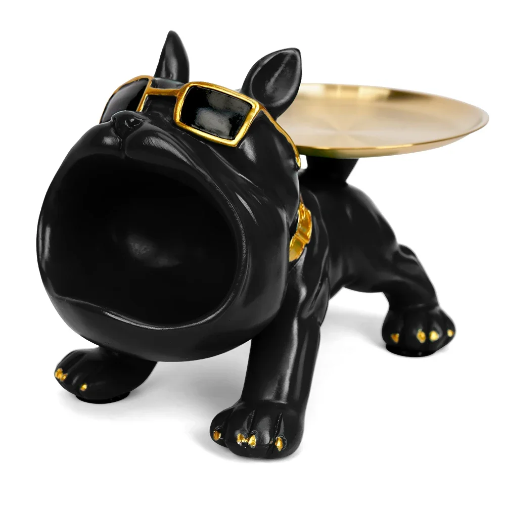 

Cool French Bulldog Butler Décor with Tray Big Mouth Dog Statue Home Décor Storage Box Animal Resin Sculputre Figurine Art Gift