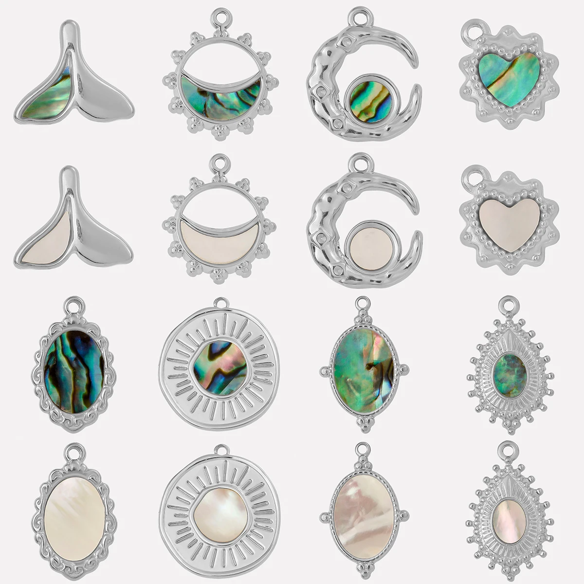 Mode 5 stks/partij Staal Kleur Fishtail Zon Maan Bloemen Hangers met Echte Abalone Shell Parel Sieraden Maken Bevindingen Kettingen