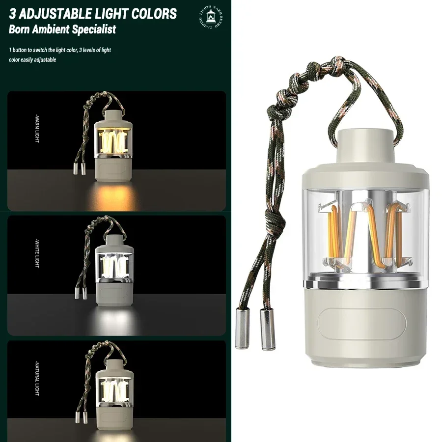 Portable Camping Lantern Type-c Rechargeable LED Flashlight 3 Light Source Strong Light Outdoor Emergency Searching Fishing Lamp