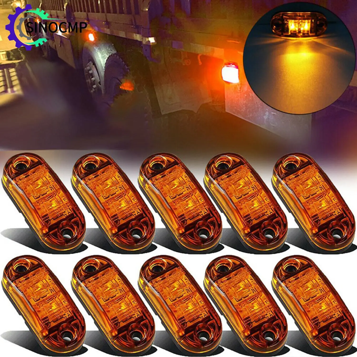

10pcs Amber 2 LED 2 Diode Light Oval Clearance Trailer Truck Position Clearance Lights LED Side Marker Lamp 12V 24V Waterproof