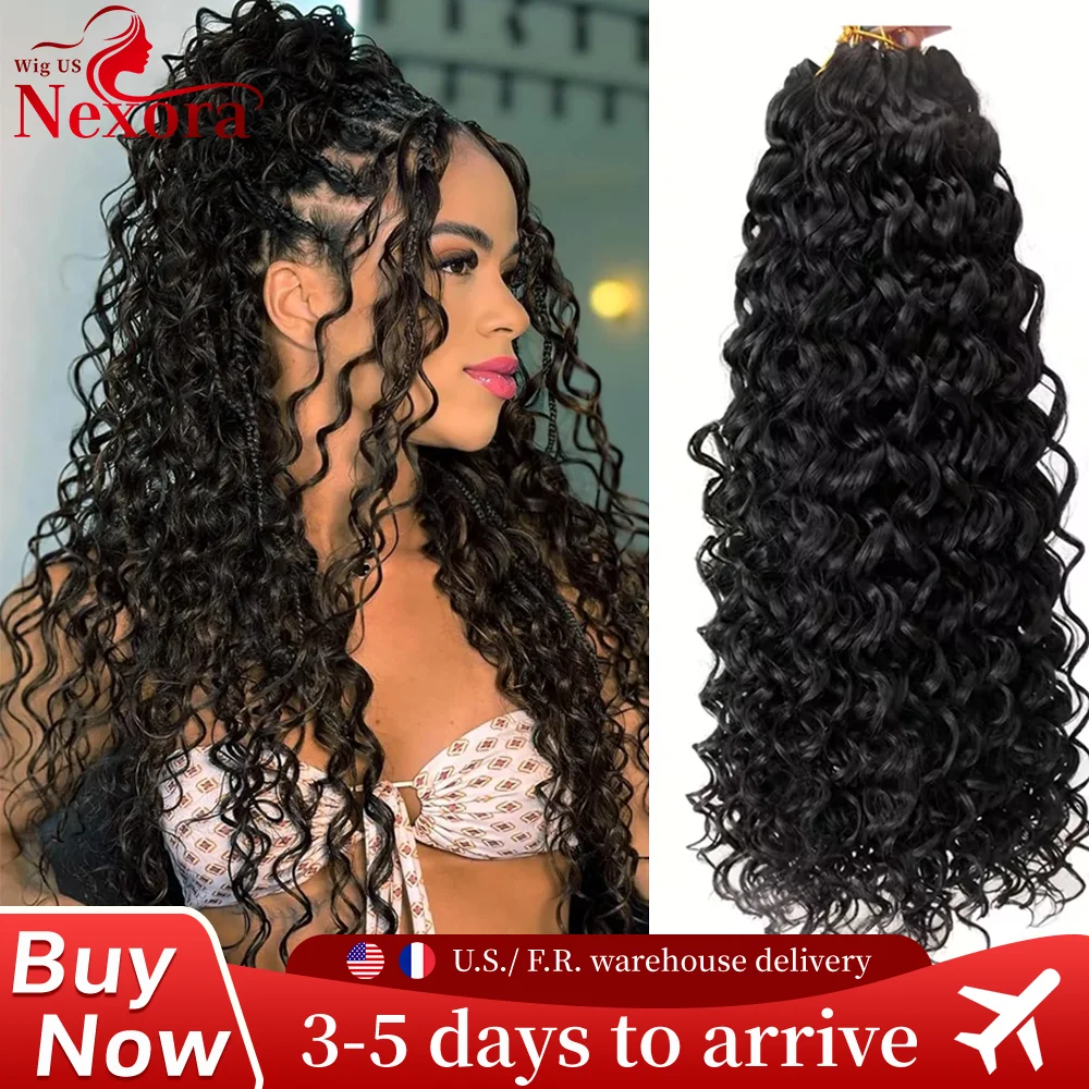 

Water Wave Crochet Human Hair Feather Extension Pre Separated Knotless Reusable Pre Looped Curly Crochet Hair Black For Women