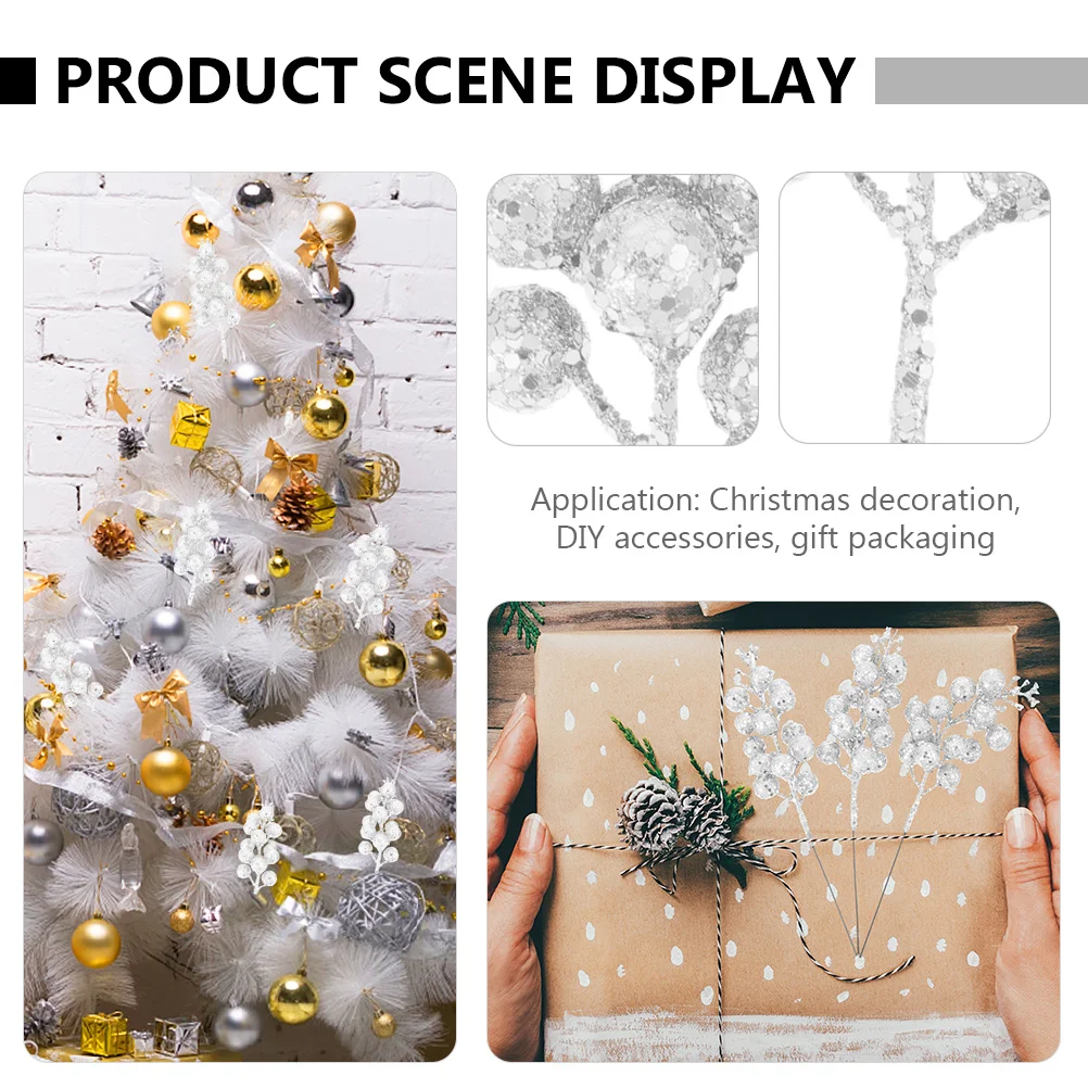 

24pcs Glitter Berries Stems Christmas Simulation Branches For Home Decoration Party Decor Artificial Flower Ornaments Banquet
