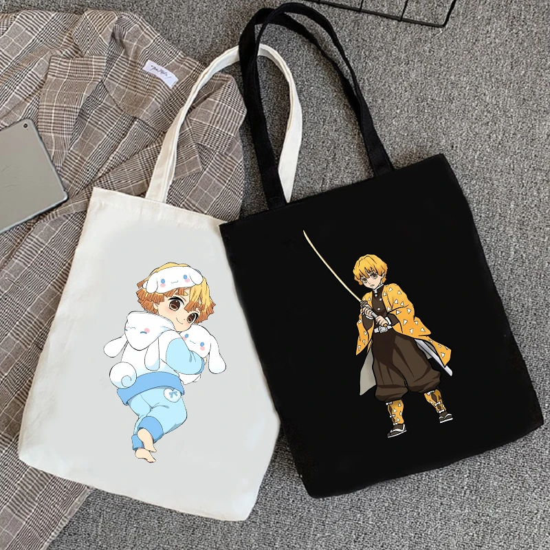 Demon Slayer Anime Agatsuma Zenitsu Women's Bag Canvas Shoulder Causal Tote Bag Communting Bag Student Handbag Lady Shopper Bags