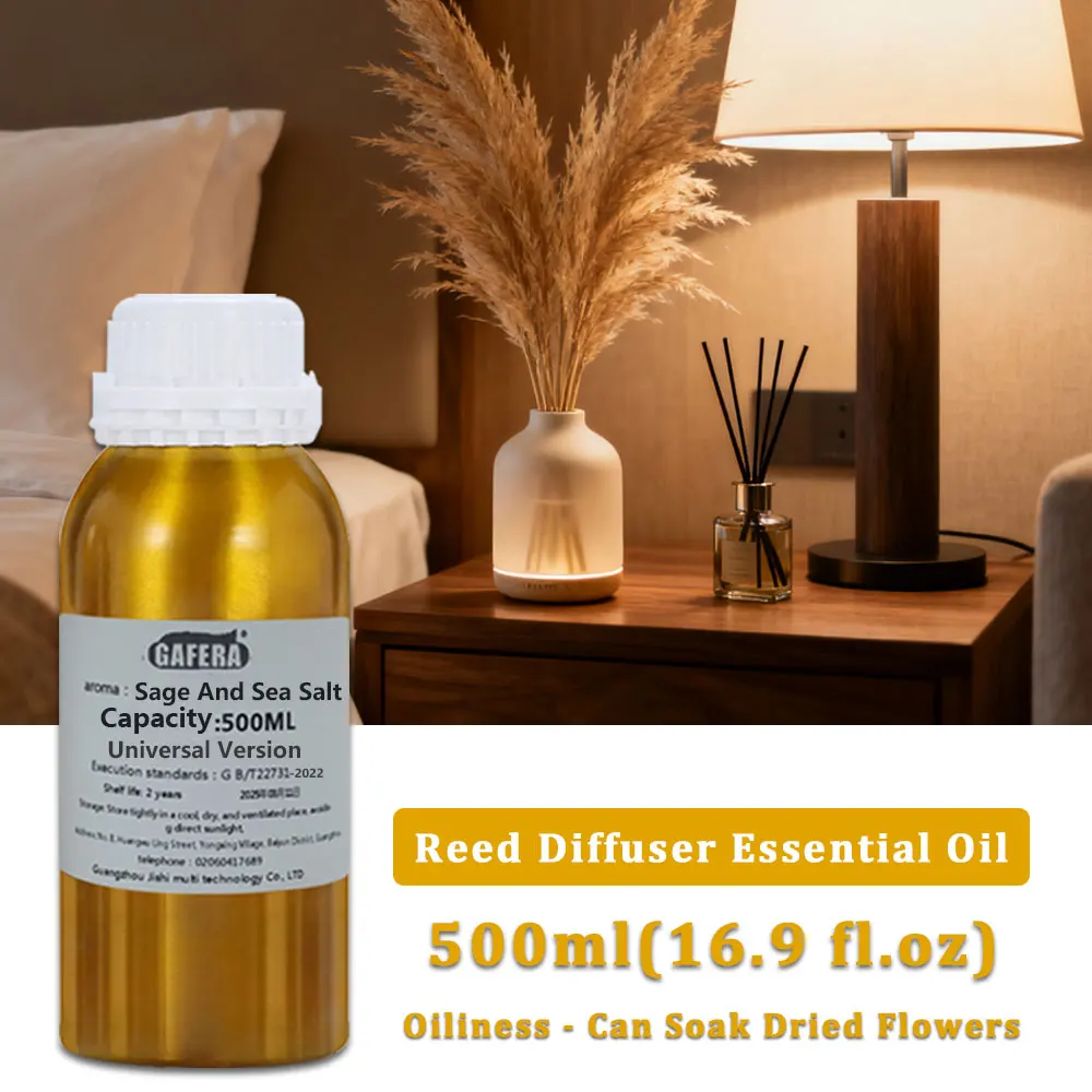 GAFERA 500ml(16.9 fl.oz) Sage And Sea Salt Essential Oil, Diffuser Replenish Aroma Oil For Reed Diffuser, Flameless Aromatherapy