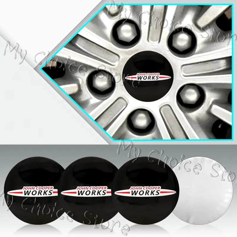 JCW John Cooper Works Logo Emblem Car Wheel Center Hub Caps Waterproof Stickers For Mini Cooper JCW R55 R57 F55 F56 F58 4Pcs