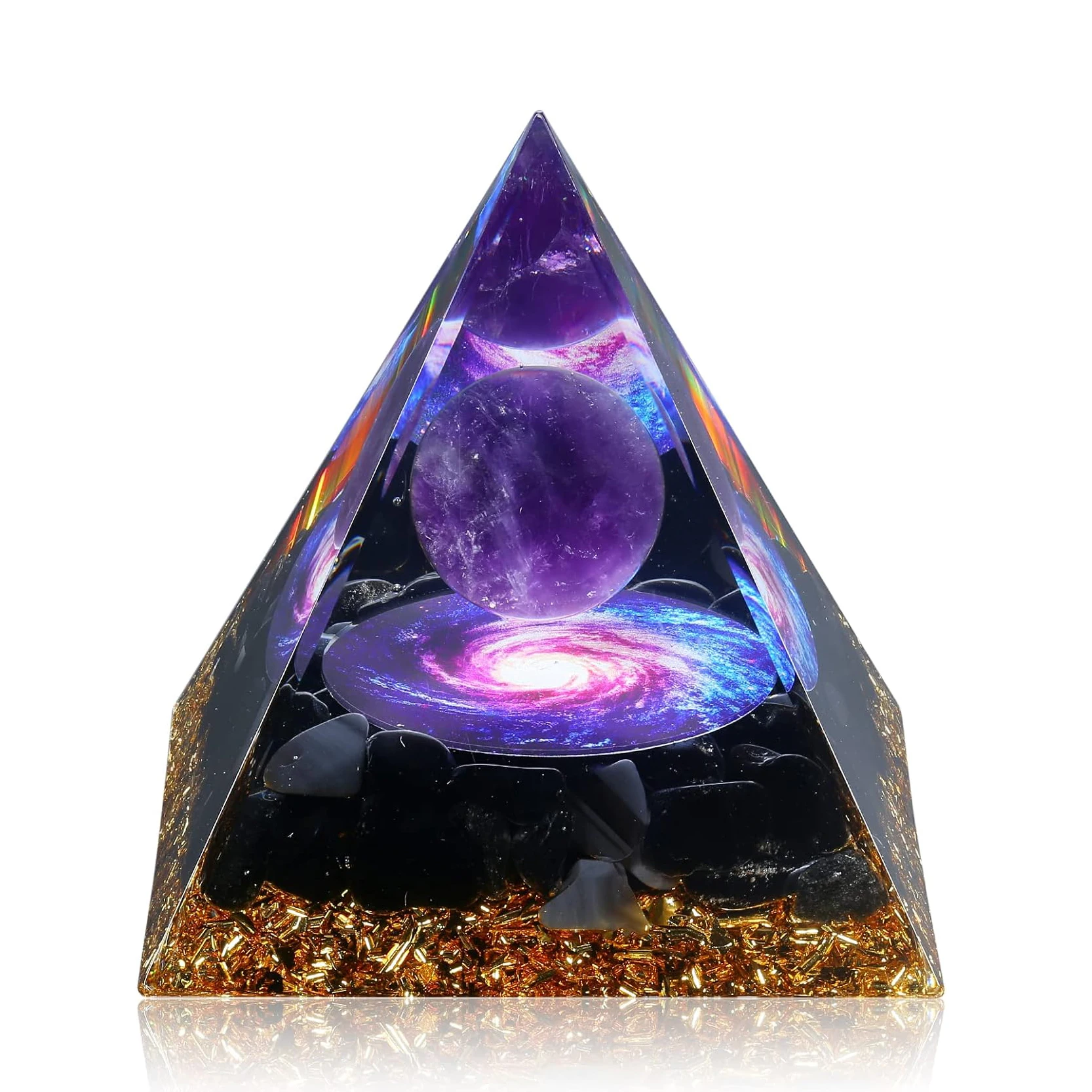 Orgone Pyramid for Positive Energy, Orgonite Amethyst&Obsidian Healing Crystal Pyramids for Reduce Stress Chakra Reiki Meditatio