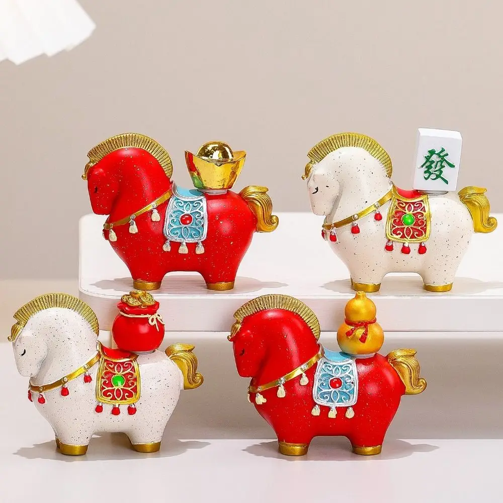 2026 Chinese New Year Resin Horse Figurine Horse Mascot Chinese Style Horse Miniature Rotatable Zodiac Horse Ornaments Cabinet