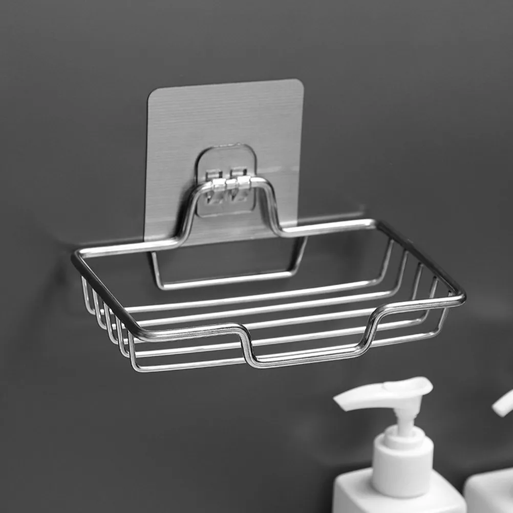 

Single-Layer Stainless Steel Soap Holder Bathroom Kitchen Soap Dish Wall Mounted Organizer Punch-Free Drainage Rack