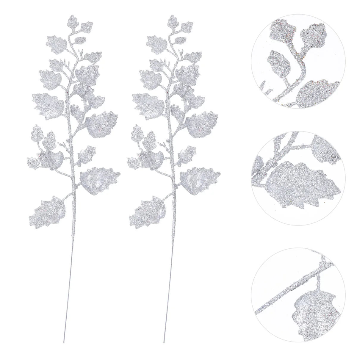 

10pcs Artificial Leaves Christmas Glitter Powder Faux Pine Needles Berries Decor Picks For Tree Holiday Wedding Party Crafting