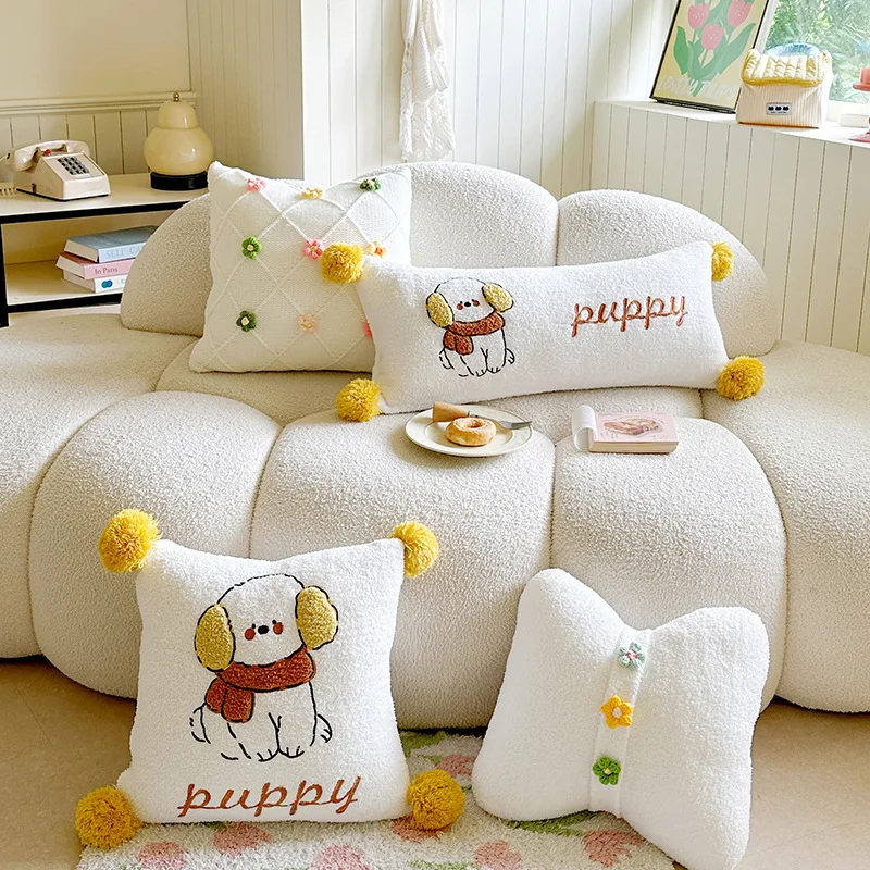 

Наволочка для декоративной подушки 35x40/45x45/35*70 см с вышивкой в виде щенка, мультяшная, милая, для поясницы, для декора дома