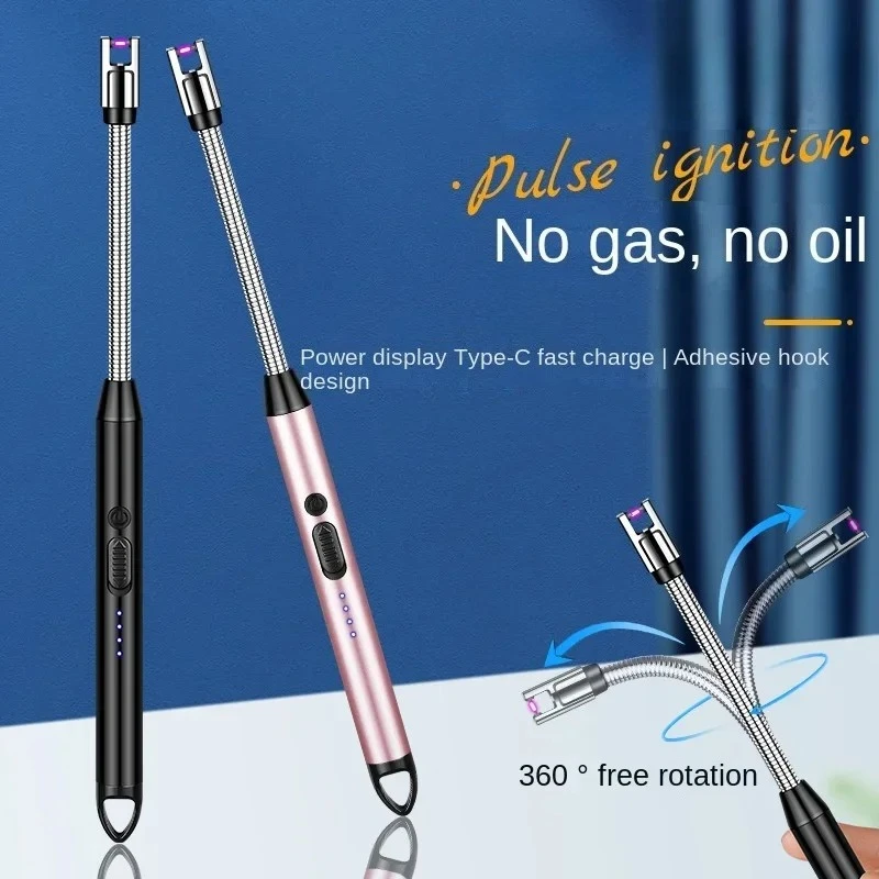 Type-C Rechargeable Kitchen Artifact Portable Smart Pulse Igniter Household Gas Stove Long Handle Electronic Lighter Wholesale