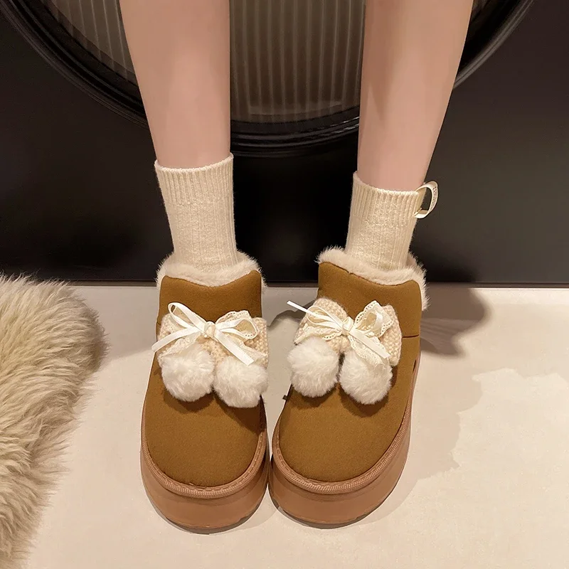 

Retro Elegant Fashion Women Winter Warm Short Boothnic Fur Design Non-slip Light Thick-soled Comfy Home Boots Outdoor Shoes