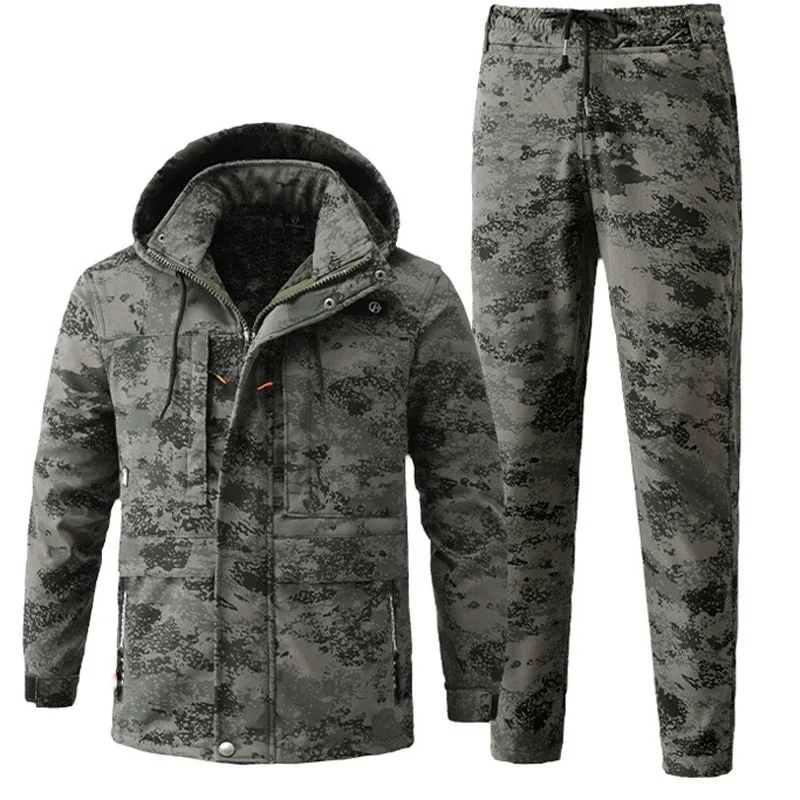 Winter Men Mountain Ski Thermal Sets Waterproof Workwear Suit Man Tactical Jackets + Pants 2 Pieces Fleece Warm Windbreaker Sets