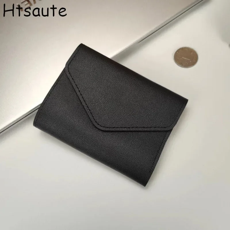 

Fashionable Women Fold-over Short Wallet Mini PU Leather Button Purse Coins Purses Solid Color Versatile Pouch Bag Card Holder