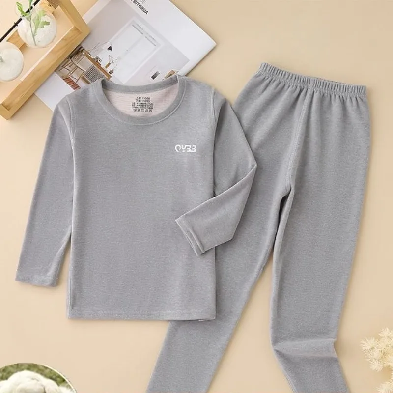 Heated Winter Underwear for Teens Kids Wool Silk Dralon Thermal Kids Autumn Pajamas Unisex Thermal Sets with Plus Size Soft
