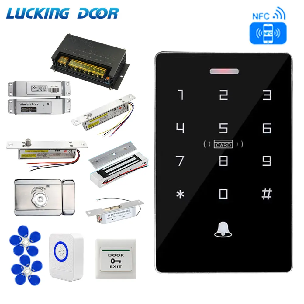 

10000 User Capacity Waterproof Backlight Touch Screen RFID Keyfob Dual Frequency Access Control Keypad NFC ID IC Card Pin Unlock