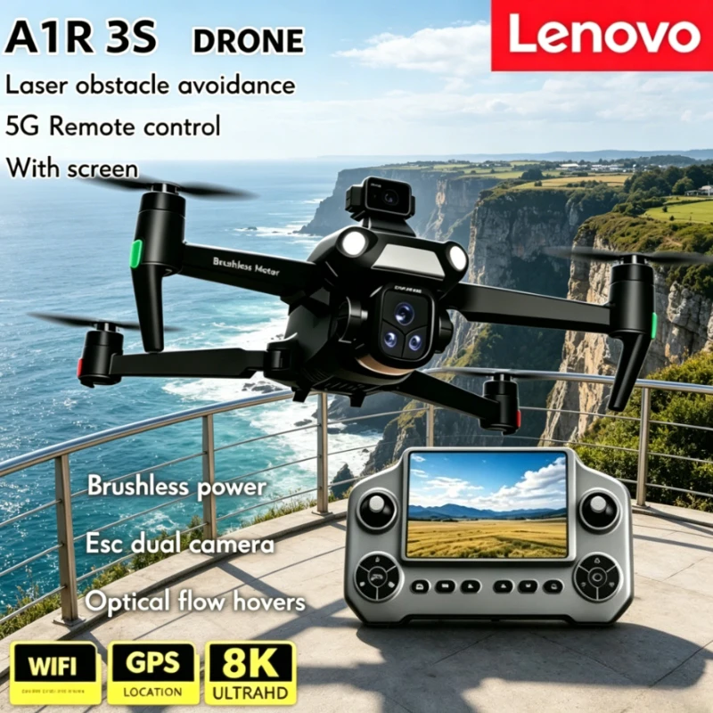 레노버 A1R 3S GPS 드론 8K 프로페셔널 FPV 접이식 쿼드콥터 브러시리스 레이저 장애물 회피 대형 화면 리모컨