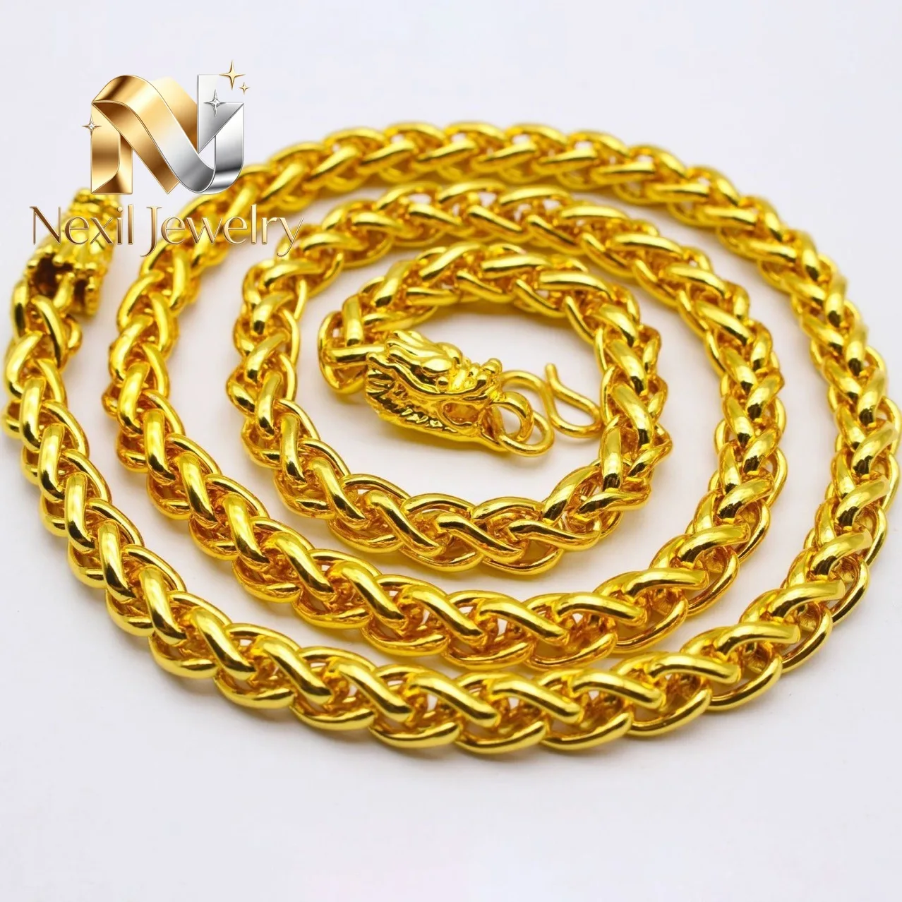 

Nexil Jewelry Nexil Jewelry Double Dragon Head Whip Necklace 24K Gold AU999 Men's - Thick chain, heavy gold, double luck, a q