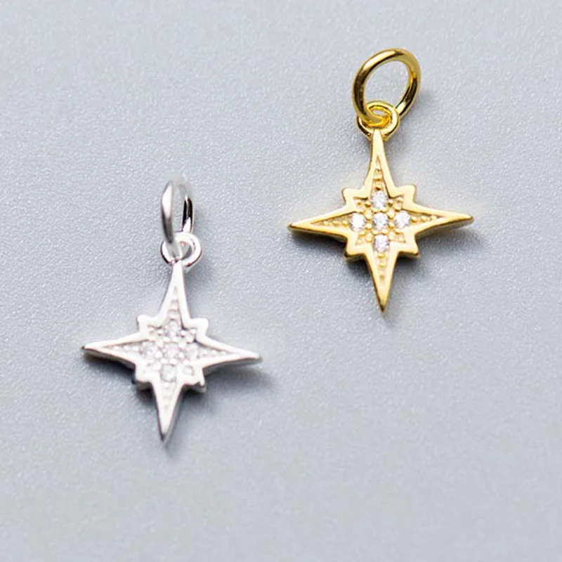 1pc/Lot 925 Sterling Silver Zircon Twinkle Star Charms 13x11mm Earrings Danglers Necklace Pendants DIY Jewelry Findings