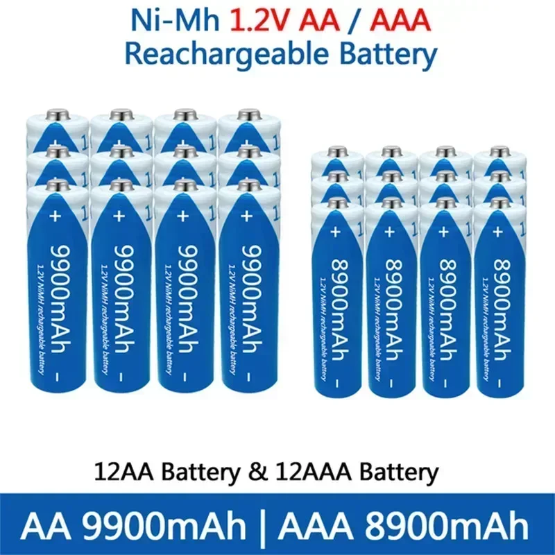 100% Rechargeable NI-MH battery AA 1.2V 9900mAh/1.2V AAA 8900mAh, flashlight, toy watch NI-MH battery replacement batteryCarga