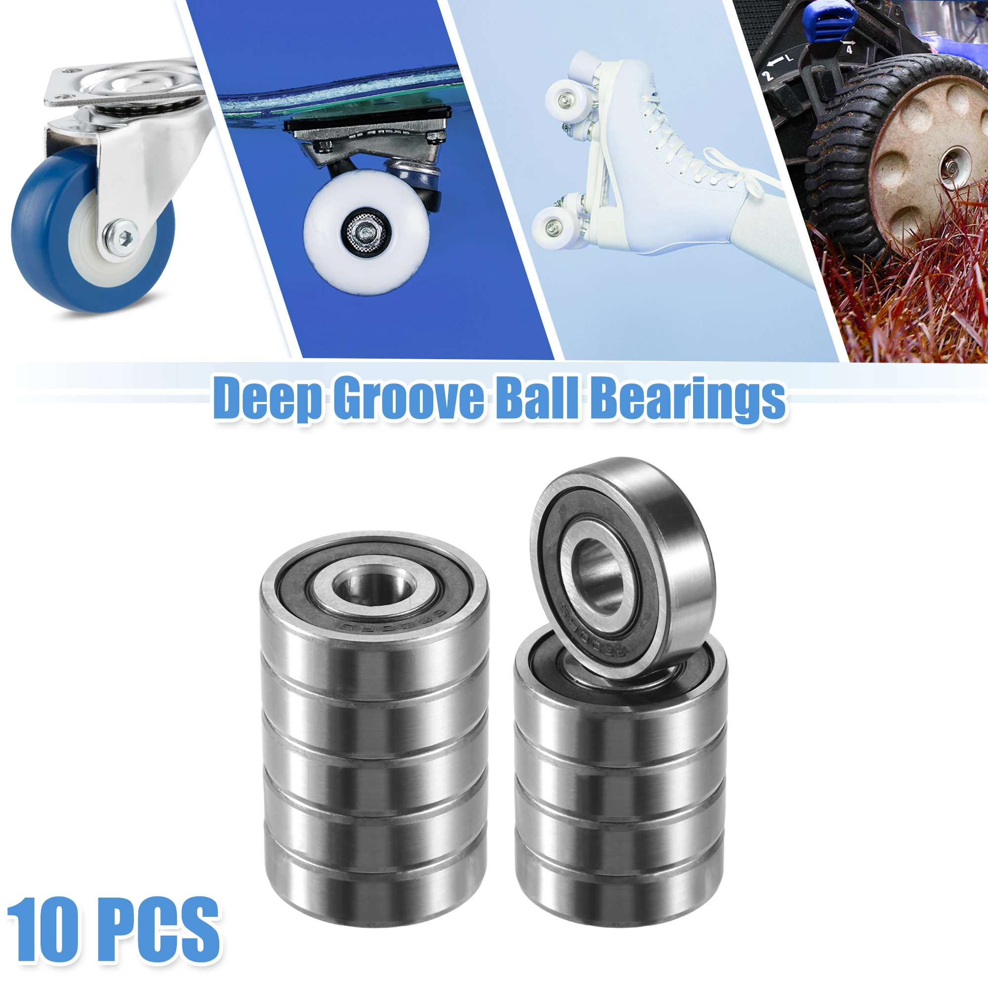 Motoforti 2pcs 10pcs 6200-2RS 10x30x9mm Double Rubber Sealed Single Row Deep Groove Ball Bearings Silver Tone