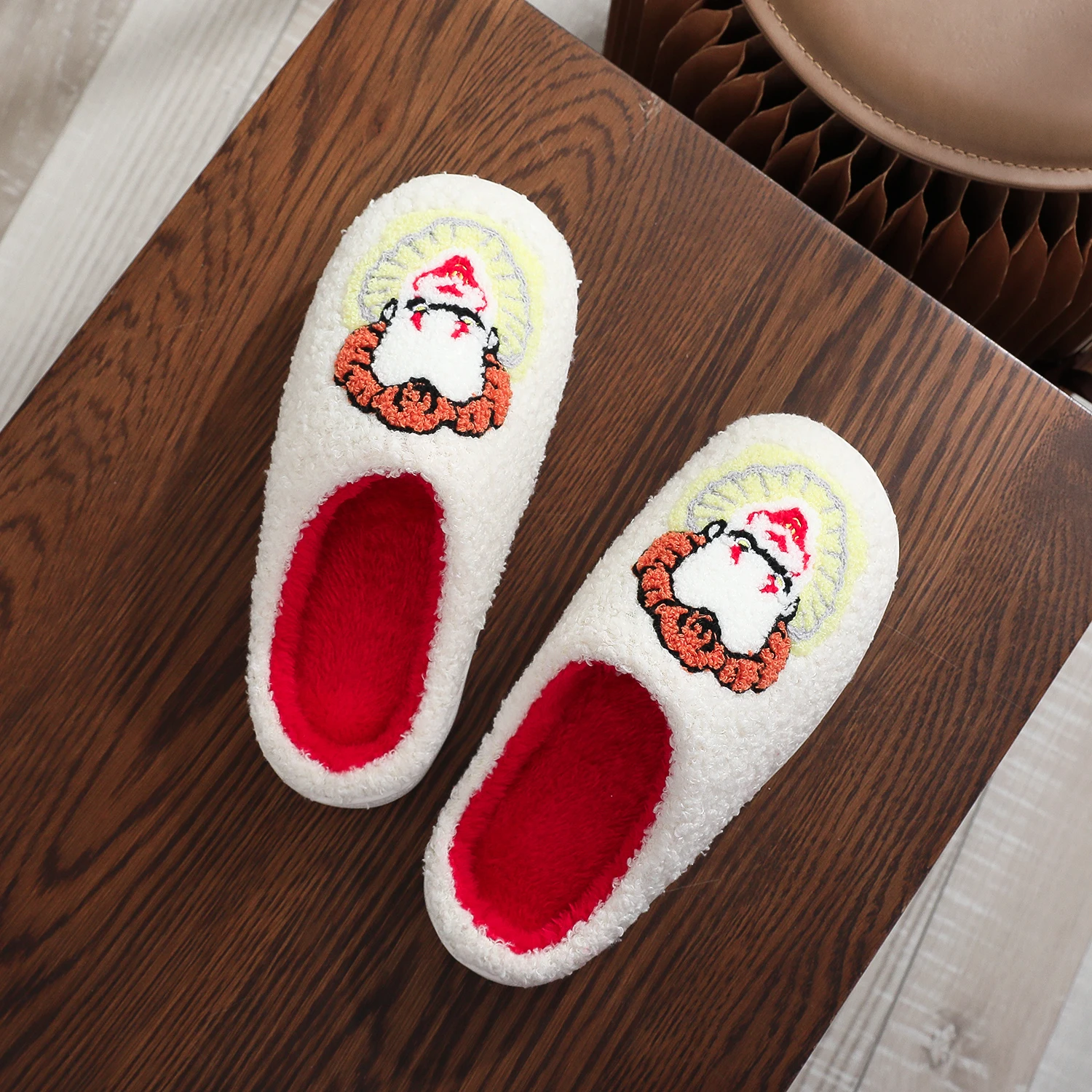 مهرج نمط التطريز أفخم المنزل سميكة سوليد النعال المريحة أسلوب فاسق شبشب منزل هدايا الهالوين للرجال والنساء #3