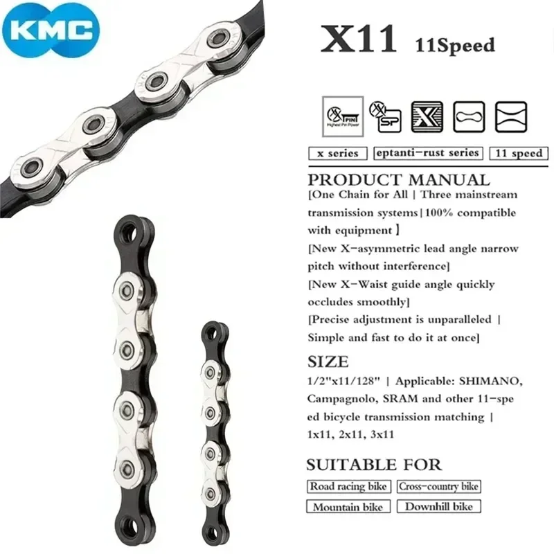 KMC Łańcuch rowerowy X11 X11SL/EL MTB Rower szosowy Srebrny Złoty Łańcuch 11V 11Speed Łańcuch rowerowy Korba rowerowa do części rowerowych Shimano SRAM