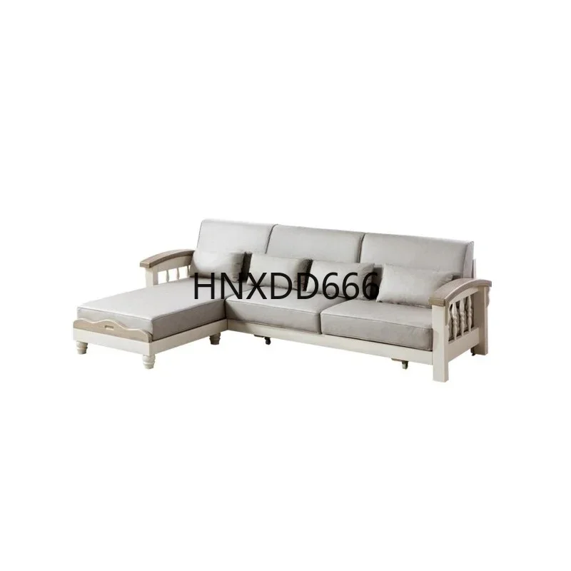 

American-Style Solid Wood Sofa Bed Corner Light Luxury Small Apartment Two Colors Living Room Fabric Craft Sofa Combination