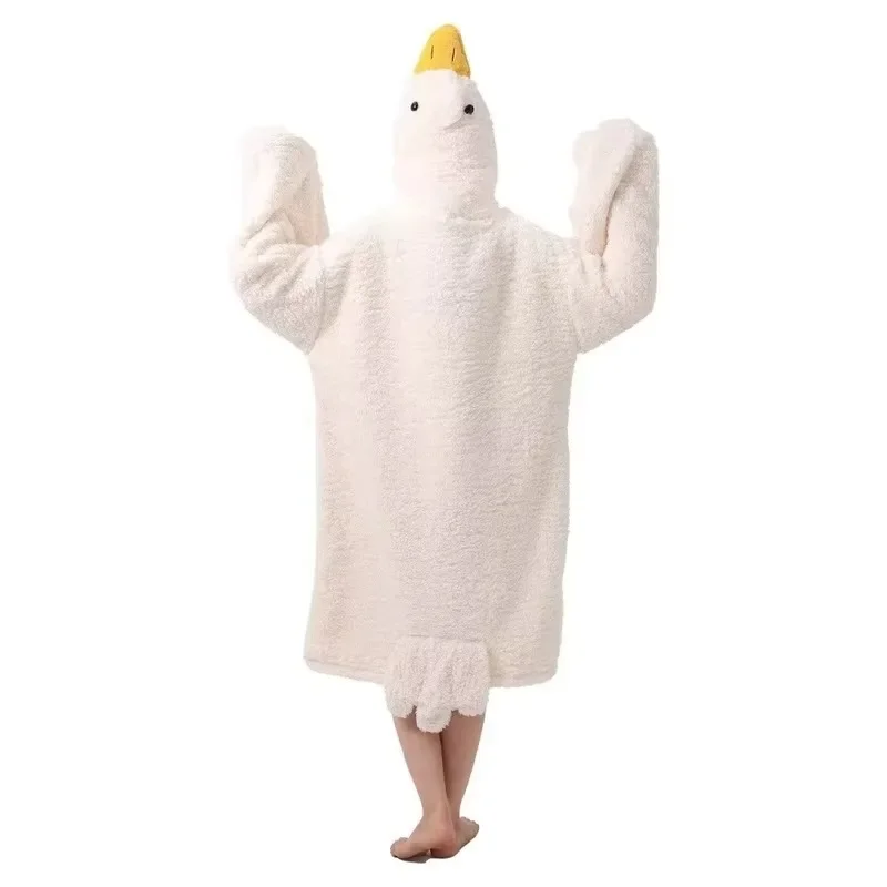 Thicken Coral Fleece Hooded Robe Big Goose Funny Couple Cartoon sleepwear Cute Duck Cosplay Nightgown Home Clothes