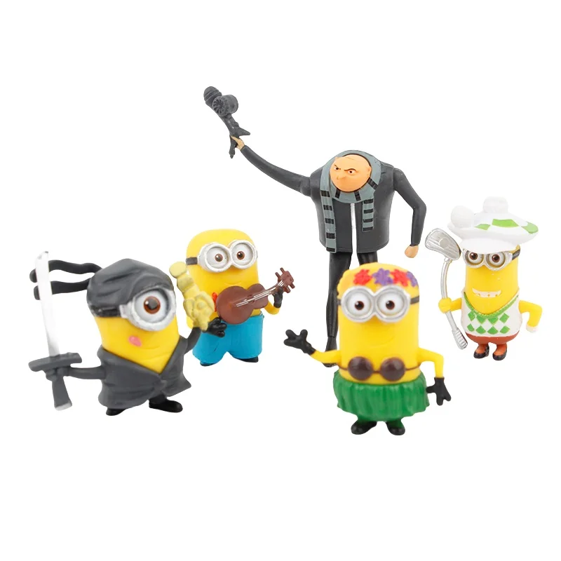 Capsule toys 10Pcs/Set Miniones Kevin Bob Gru 3D Eye Despicable Miniones with weapon Action Figures Toys for kids Xmas Gifts