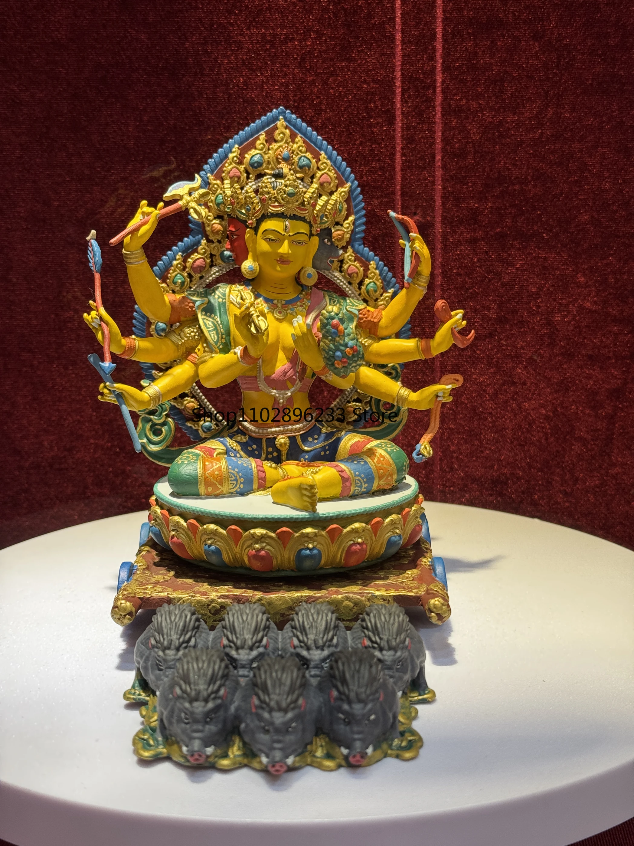 Madre de Buda con luz 15 cm Boutique Molizhitiano Estatua de Buda de cobre Pintura Mineral Estatua de Buda Tibetano Tantra