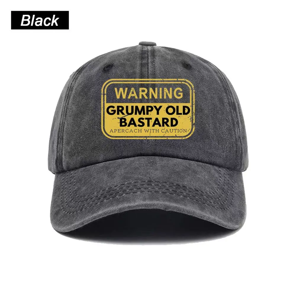 Vintage Washed Baseball Cap Warning Grumpy Old Bastard  Print Graphic Unisex Streetwear Casual Trucker Style Summer Cotton Hat