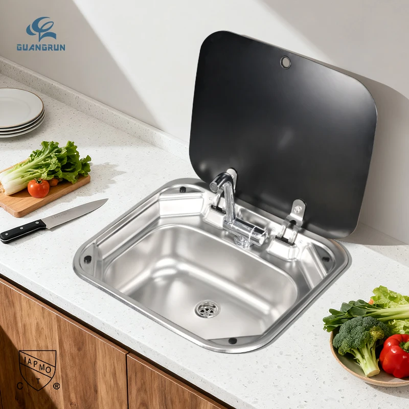 Hot Sale Stainless Steel 304 Lightweight Modern Hand Wash Sink Tempered Glass Lid Vehicle Caravan Motorhome Car Interior