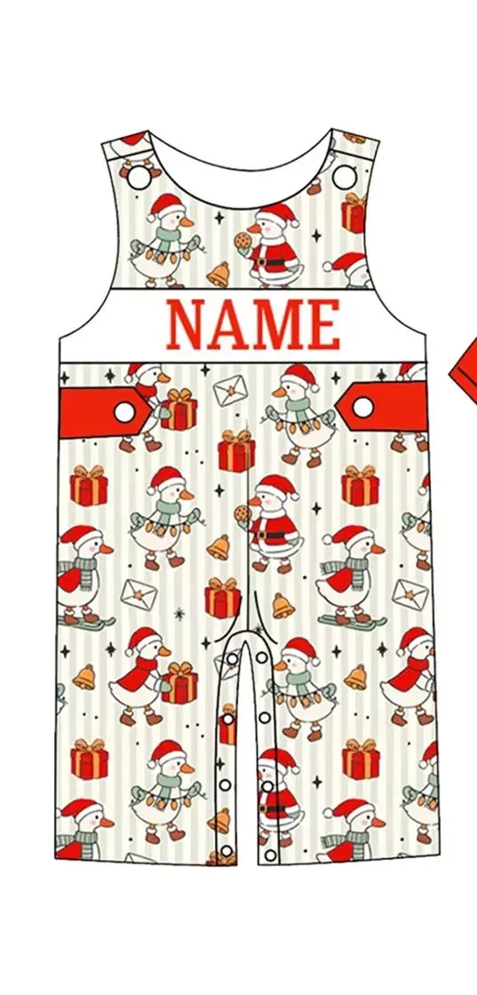 Kids Christmas Outfit Custom Name Santa Duck Print Boys Girls Christmas Pants Sets Dress Romper