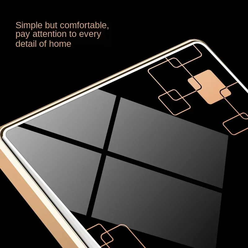 DepoGuye Black patterned crystal glass panel bedroom wall light switch button, EU standard wall switch socket AC110V-250V