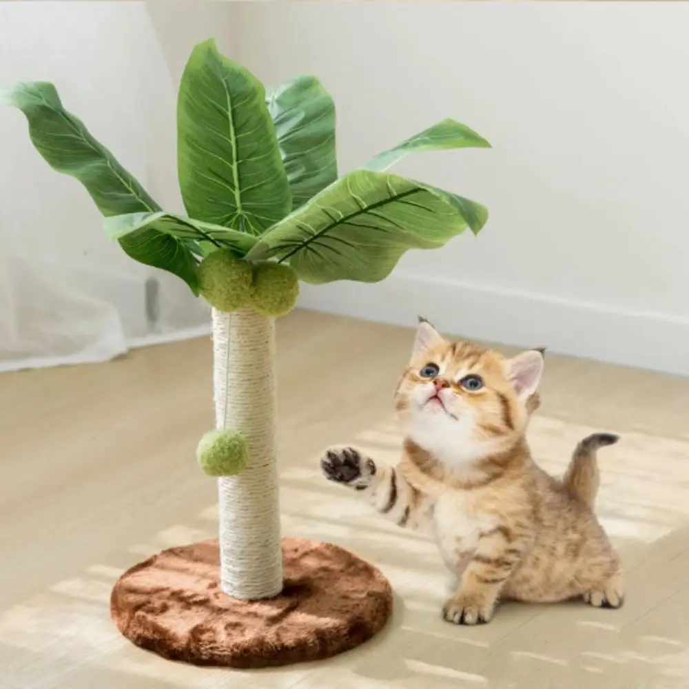 

Сизалевая веревка, когтеточка для кошек, зеленые листья, деревянный трековый мяч, кошачий дерево, прочный дизайн, подвесные шарики, интерактивное использование в помещении