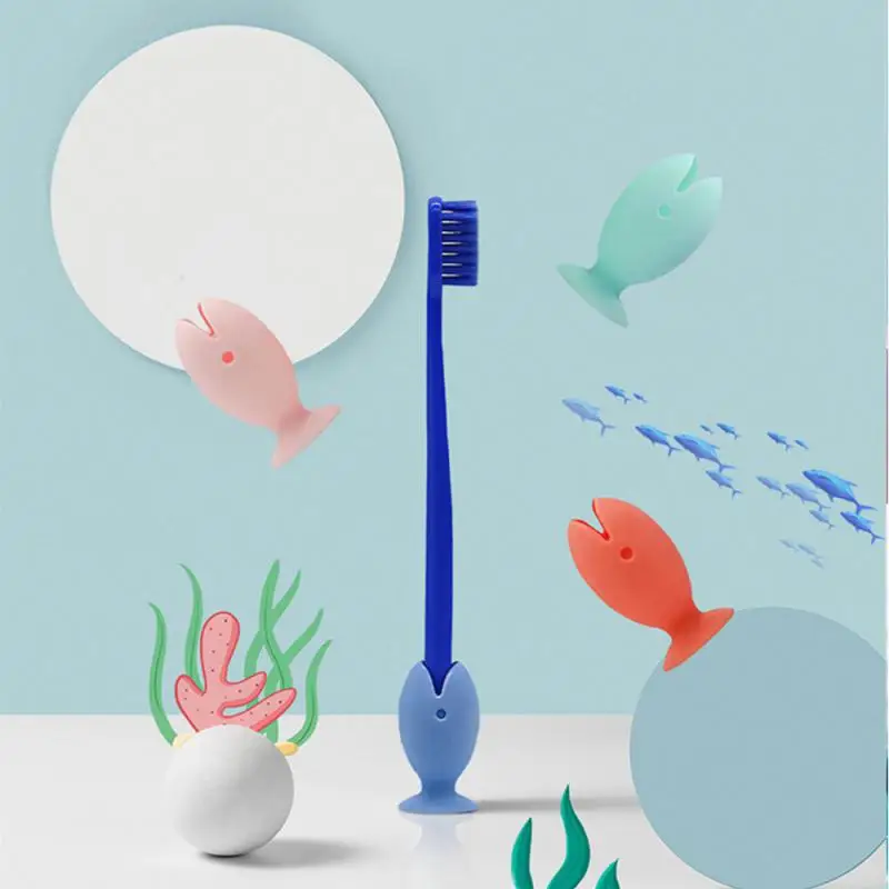 Tooth Brush Cover Caps Stand Cute Standing Portable Travel Toothbrush Head Cover Cute Fish Shape Silicone Suction Cup Toothbrush