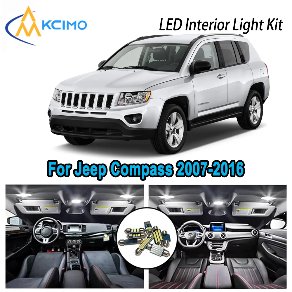 

High-Quality LED Interior Kit for Jeep Compass 2007-2016 2010 2011 2012 2013 Premium Error-Free Dome Map Trunk Automotive Lamps